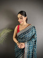 Elora Navy Blue Vichitra Silk Bandhej Bandhani With Stone & Sequence Work Saree | Grocsy