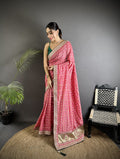 Elora Dusty Pink Vichitra Silk Bandhej Bandhani With Stone & Sequence Work Saree | Grocsy