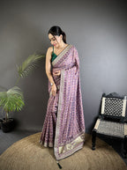 Elora Lavender Vichitra Silk Bandhej Bandhani With Stone & Sequence Work Saree | Grocsy