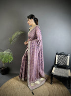 Elora Lavender Vichitra Silk Bandhej Bandhani With Stone & Sequence Work Saree | Grocsy