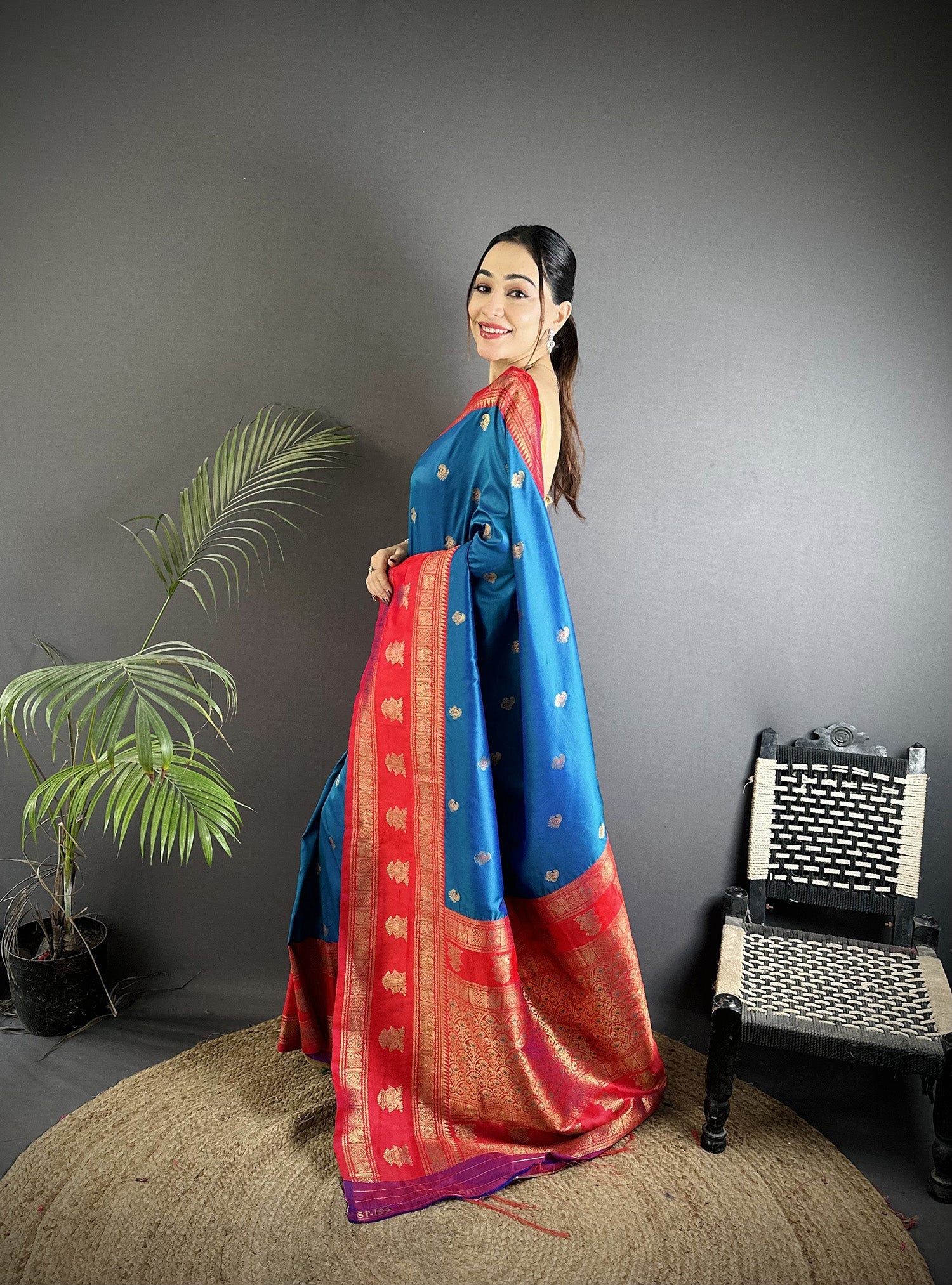 Elora Royal Blue Soft Silk Banarasi Zari Woven Butti Weaving Saree | Grocsy