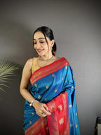 Elora Royal Blue Soft Silk Banarasi Zari Woven Butti Weaving Saree | Grocsy