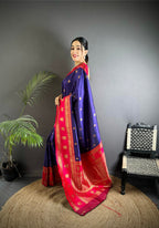 Elora Navy Blue Soft Silk Banarasi Zari Woven Butti Weaving Saree | Grocsy