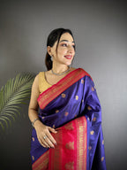 Elora Navy Blue Soft Silk Banarasi Zari Woven Butti Weaving Saree | Grocsy