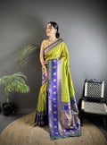 Elora Green Soft Silk Banarasi Zari Woven Butti Weaving Saree | Grocsy