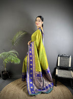 Elora Green Soft Silk Banarasi Zari Woven Butti Weaving Saree | Grocsy