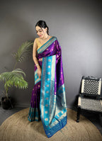 Elora Purple Soft Silk Banarasi Zari Woven Butti Weaving Saree | Grocsy
