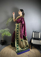 Elora Wine Soft Silk Banarasi Zari Woven Butti Weaving Saree | Grocsy