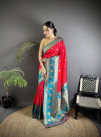 Elora Hot Pink Soft Silk Banarasi Zari Woven Butti Weaving Saree | Grocsy