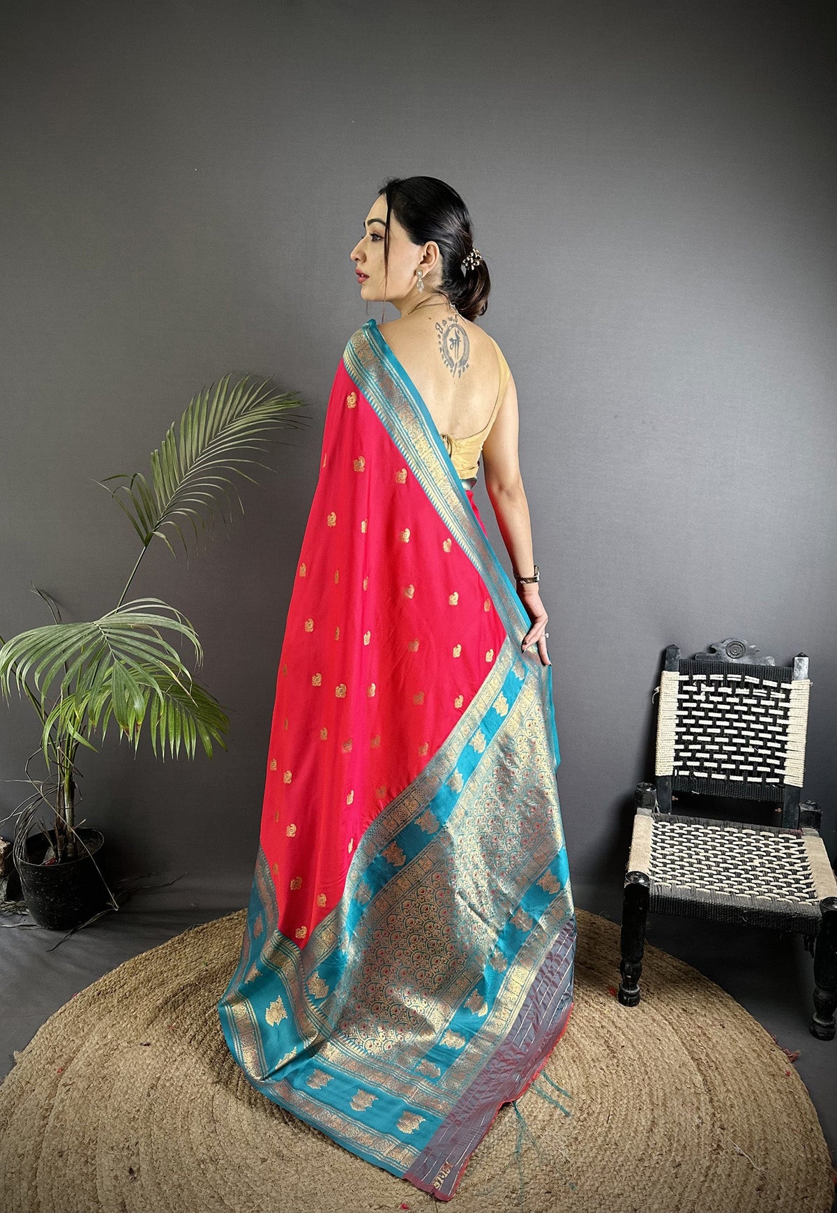 Elora Hot Pink Soft Silk Banarasi Zari Woven Butti Weaving Saree | Grocsy