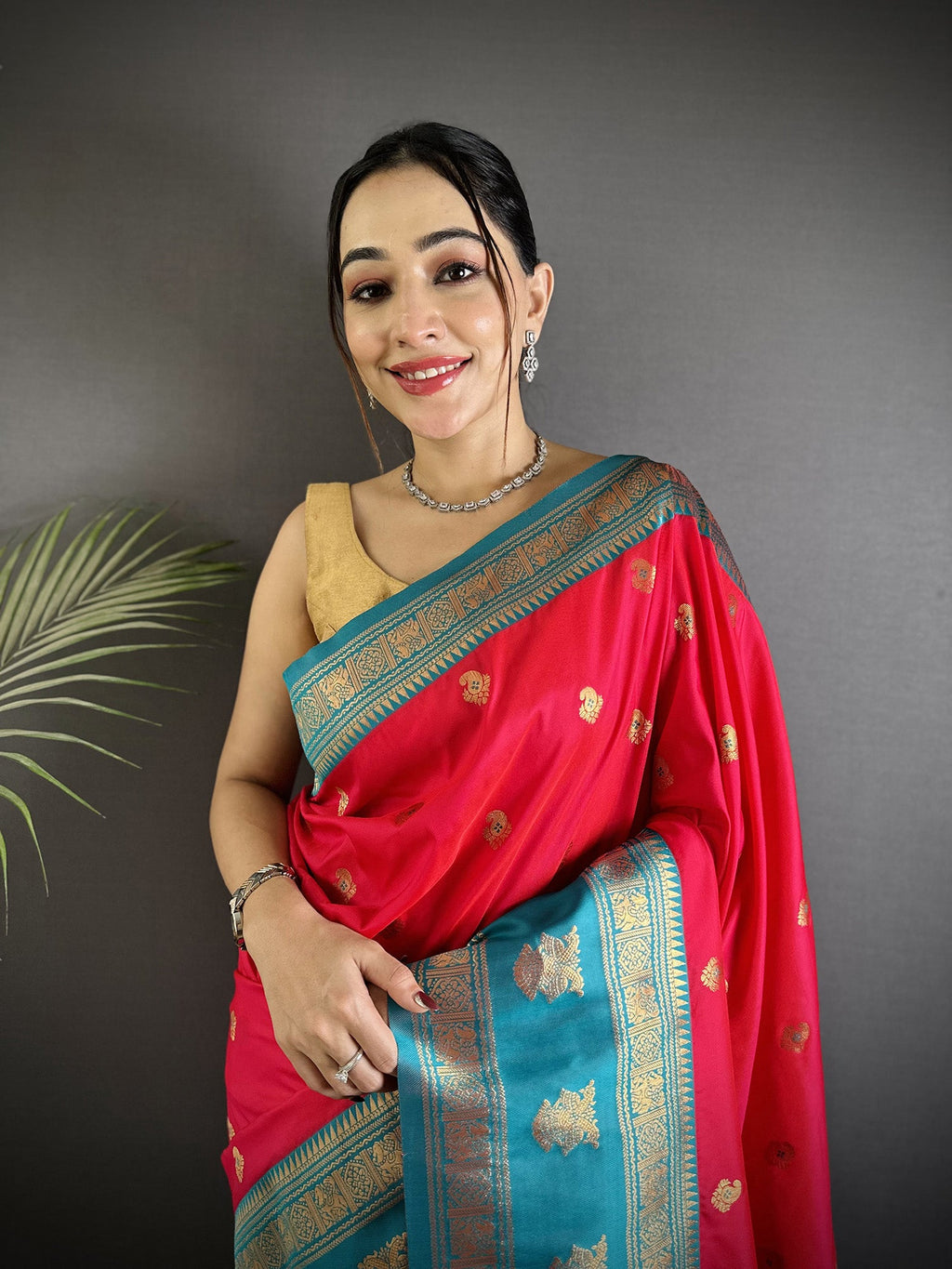 Elora Hot Pink Soft Silk Banarasi Zari Woven Butti Weaving Saree | Grocsy