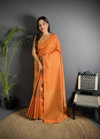 Elora Orange Soft Lichi Silk Banarasi Khicha Zari Work Saree | Grocsy