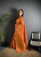 Elora Orange Soft Lichi Silk Banarasi Khicha Zari Work Saree | Grocsy