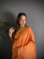 Elora Orange Soft Lichi Silk Banarasi Khicha Zari Work Saree | Grocsy