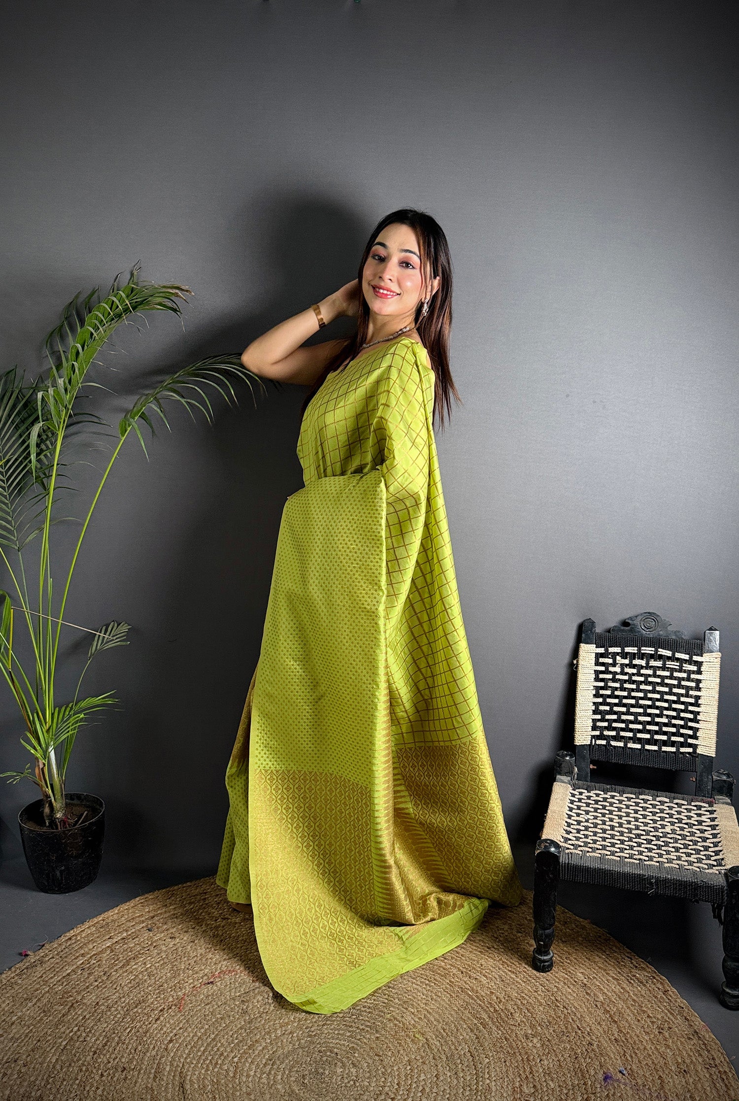 Elora Light Green Soft Lichi Silk Banarasi Khicha Zari Work Saree | Grocsy