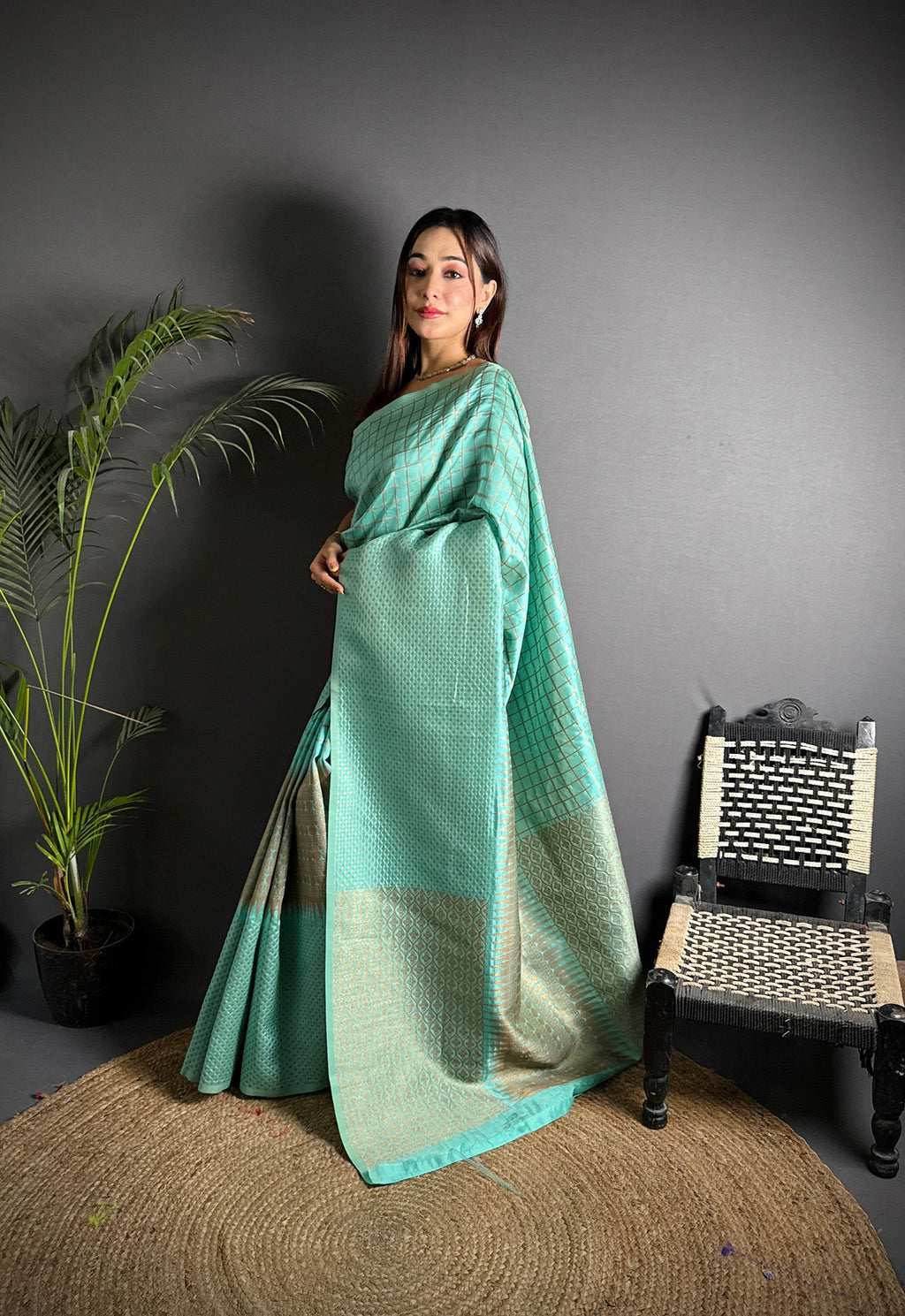 Elora Light Blue Soft Lichi Silk Banarasi Khicha Zari Work Saree | Grocsy