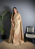 Elora Ivory Soft Lichi Silk Banarasi Khicha Zari Work Saree | Grocsy