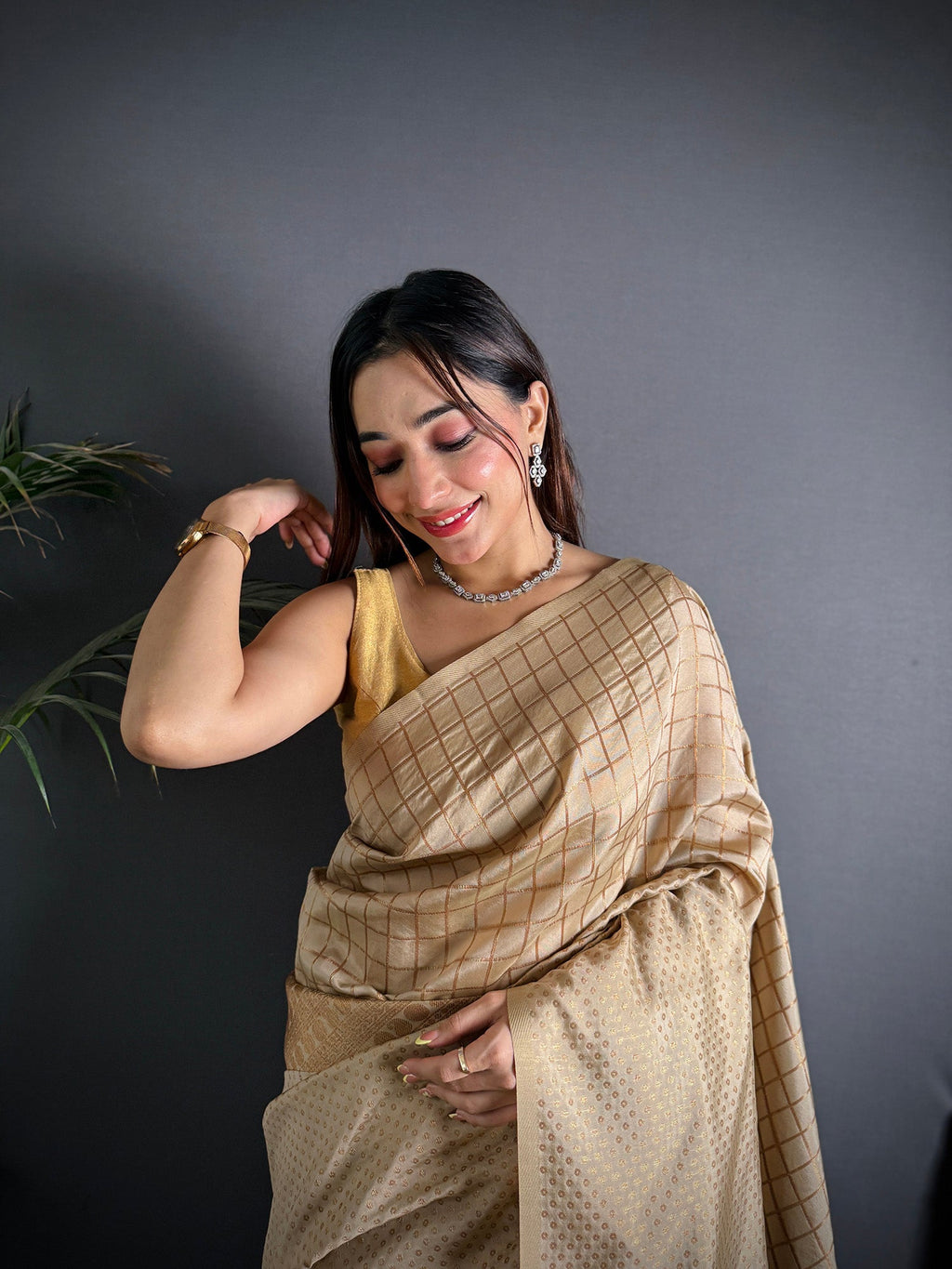 Elora Ivory Soft Lichi Silk Banarasi Khicha Zari Work Saree | Grocsy