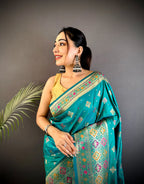 Joban Fashion Teal Banarasi Lichi Silk Meenakari Weaving Saree | Grocsy