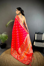 Joban Fashion Red Banarasi Lichi Silk Meenakari Weaving Saree | Grocsy