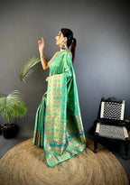 Joban Fashion Sea Green Banarasi Lichi Silk Meenakari Weaving Saree | Grocsy