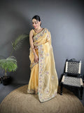 Joban Fashion Bright Yellow Organza Silk Dubble Sequence Saree | Grocsy