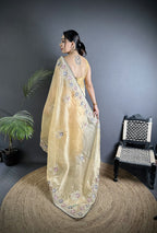 Joban Fashion Bright Yellow Organza Silk Dubble Sequence Saree | Grocsy