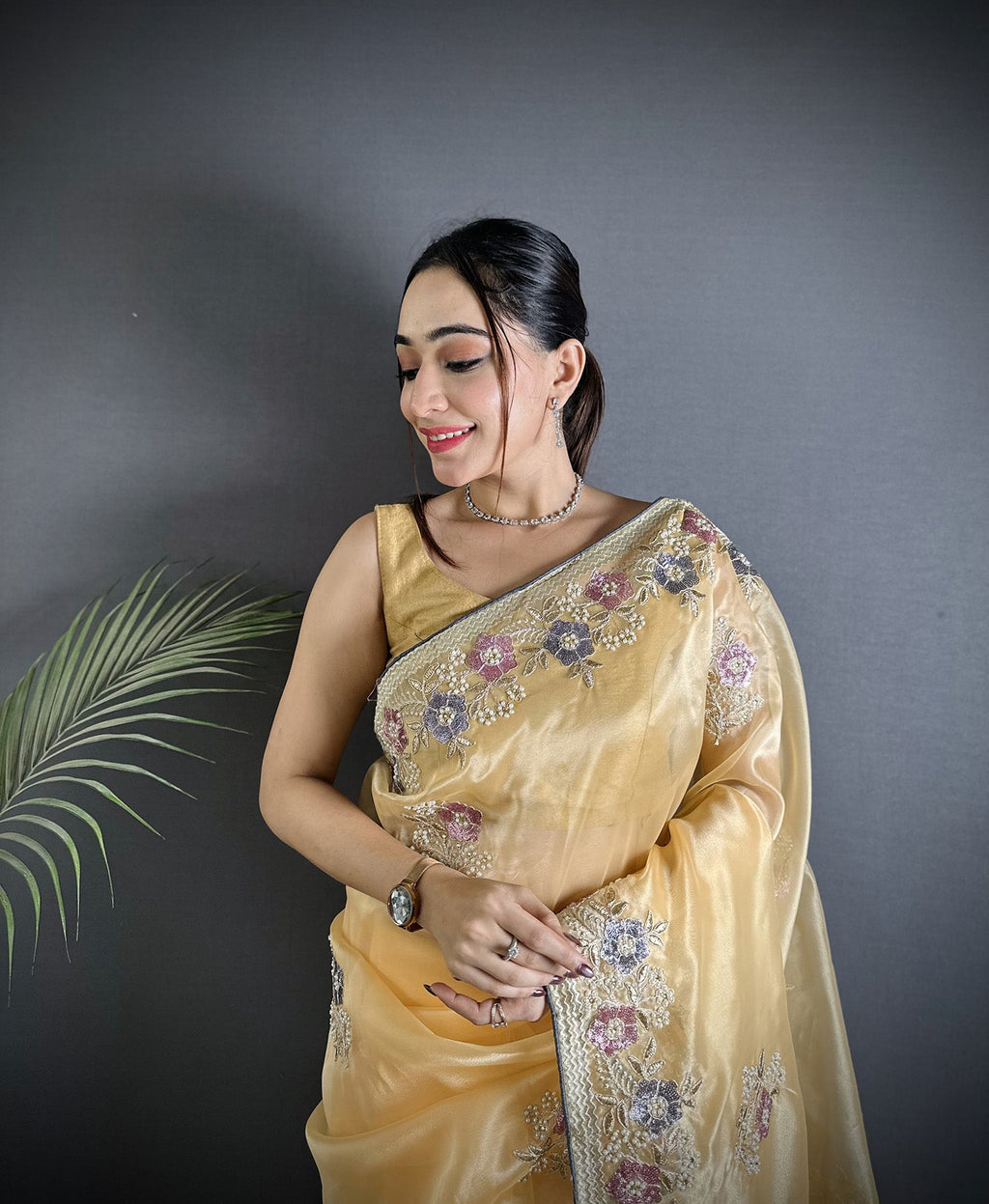 Joban Fashion Bright Yellow Organza Silk Dubble Sequence Saree | Grocsy
