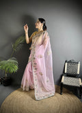 Joban Fashion Light Pink Organza Silk Dubble Sequence Saree | Grocsy
