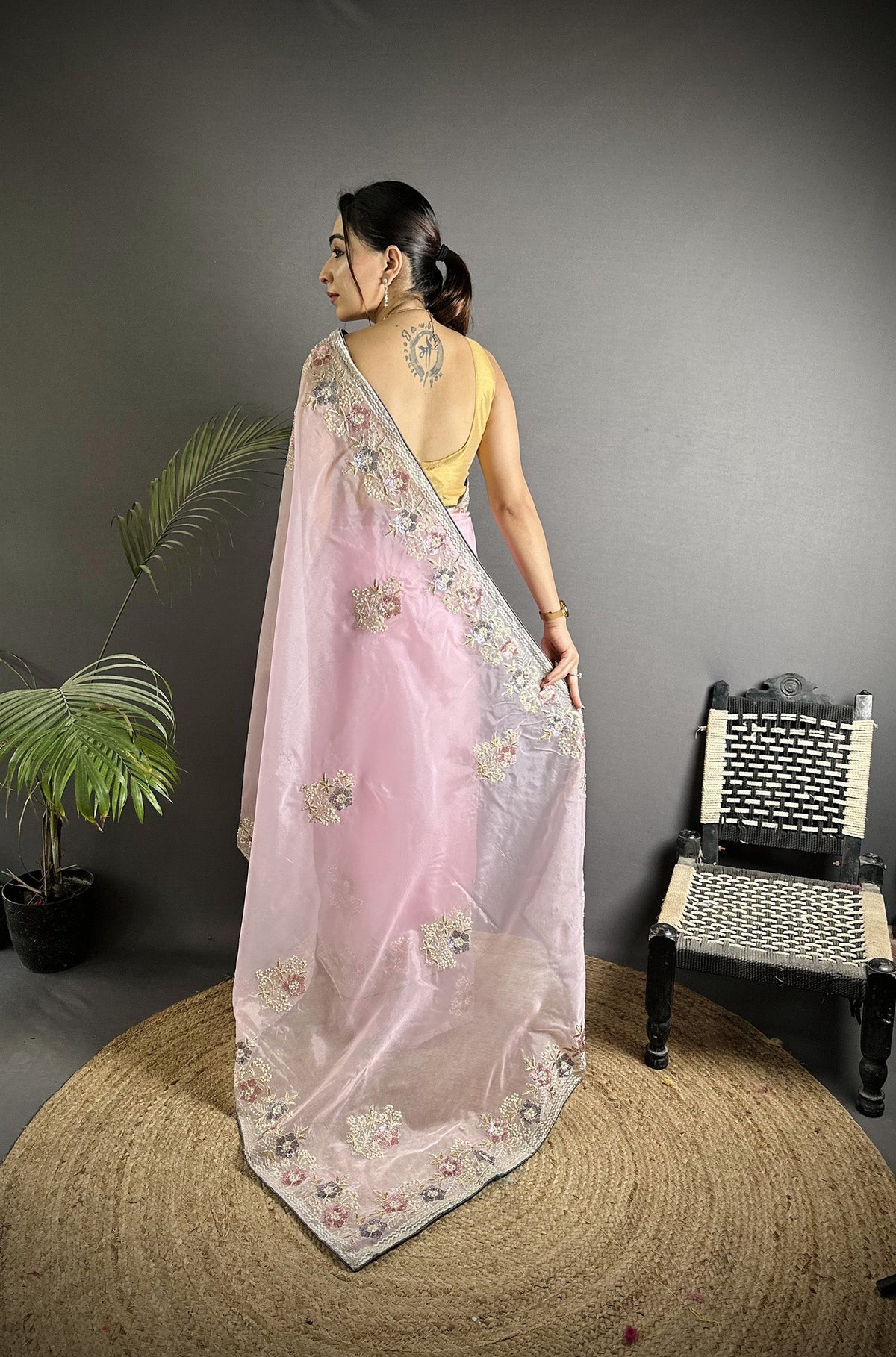 Joban Fashion Light Pink Organza Silk Dubble Sequence Saree | Grocsy