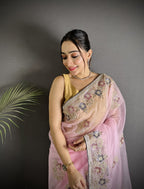Joban Fashion Light Pink Organza Silk Dubble Sequence Saree | Grocsy
