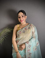 Joban Fashion Sky Blue Organza Silk Dubble Sequence Saree | Grocsy