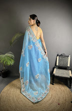 Joban Fashion Light Turquoise Organza Silk Dubble Sequence Saree | Grocsy