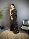 Joban Fashion Black Georgette Polka Dot Pattern Saree | Grocsy