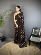 Joban Fashion Black Georgette Polka Dot Pattern Saree | Grocsy