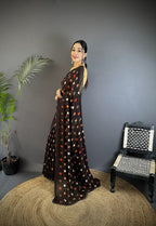 Joban Fashion Black Georgette Polka Dot Pattern Saree | Grocsy