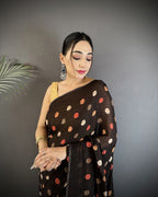 Joban Fashion Black Georgette Polka Dot Pattern Saree | Grocsy