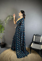 Joban Fashion Deep Blue Georgette Polka Dot Pattern Saree | Grocsy