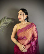 Joban Fashion Fuchsia Georgette Floral Embroidered Saree | Grocsy