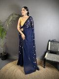 Joban Fashion Navy Blue Georgette Polka Dot Pattern Saree | Grocsy