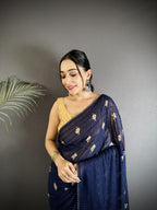 Joban Fashion Navy Blue Georgette Polka Dot Pattern Saree | Grocsy