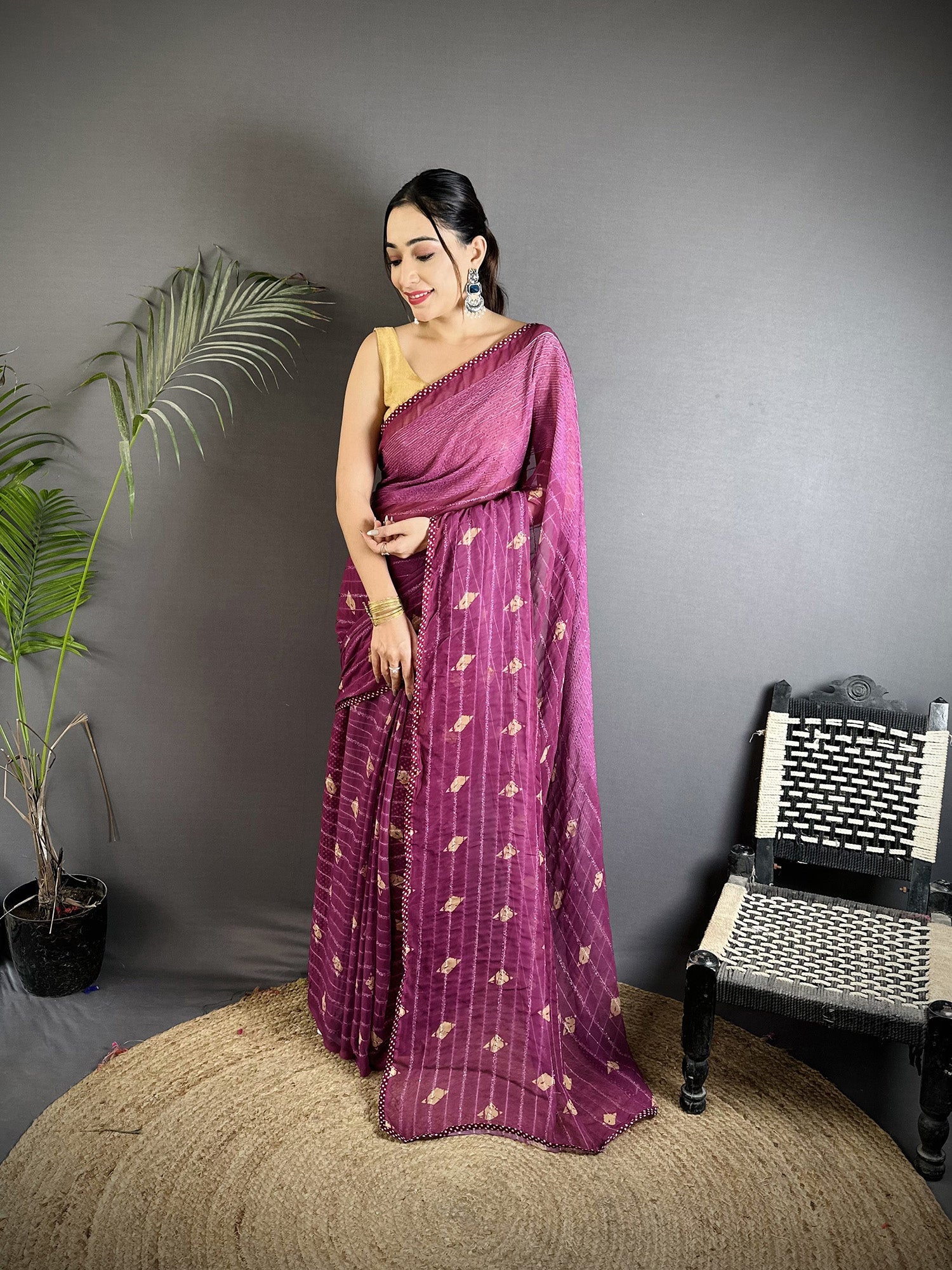 Joban Fashion Purple Georgette Polka Dot Pattern Saree | Grocsy