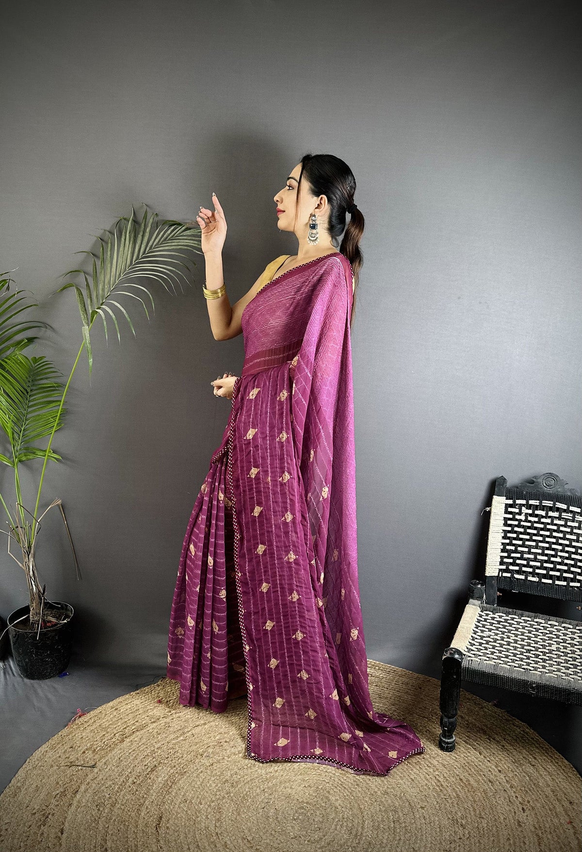 Joban Fashion Purple Georgette Polka Dot Pattern Saree | Grocsy