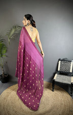 Joban Fashion Purple Georgette Polka Dot Pattern Saree | Grocsy