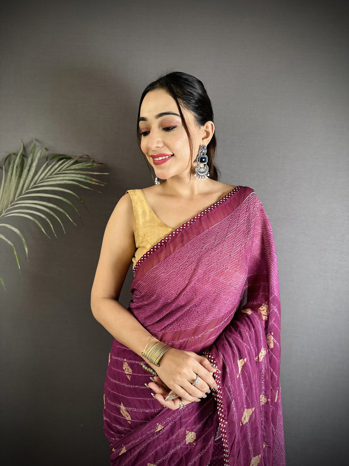 Joban Fashion Purple Georgette Polka Dot Pattern Saree | Grocsy