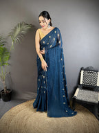 Joban Fashion Blue Georgette Polka Dot Pattern Saree | Grocsy
