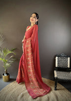 Joban Fashion Red Georgette Attractive Foil Print Saree | Grocsy