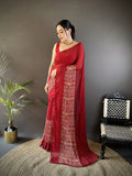 Joban Fashion Royal Red Georgette Attractive Foil Print Saree | Grocsy