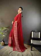 Joban Fashion Royal Red Georgette Attractive Foil Print Saree | Grocsy