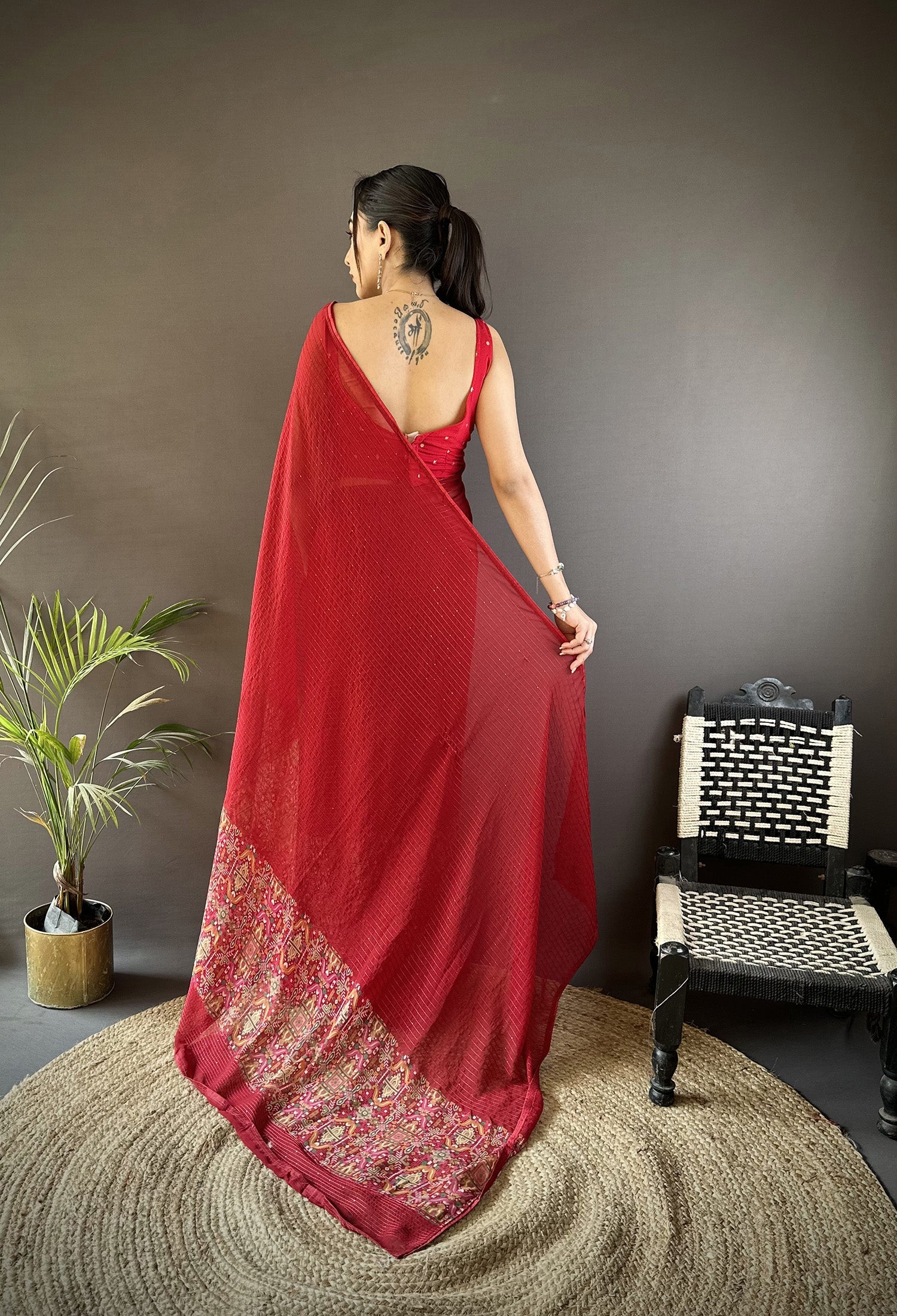Joban Fashion Royal Red Georgette Attractive Foil Print Saree | Grocsy